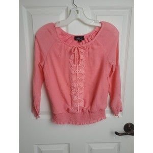 Amywear Girls Size 16 (XL) Shirt, Coral, Crocheted Panel